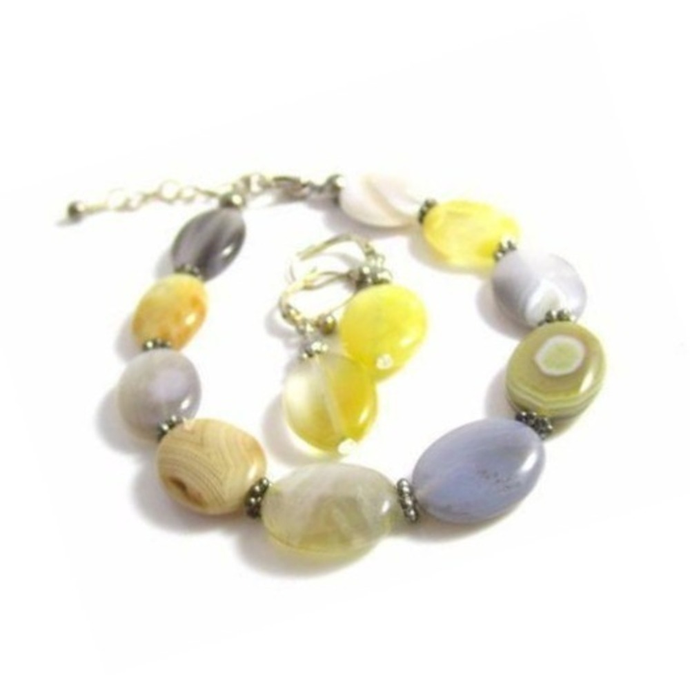 ARTISAN Jasper & Agate Brown, Purple, Yellow‎ Gemstone Bracelet Earring Set